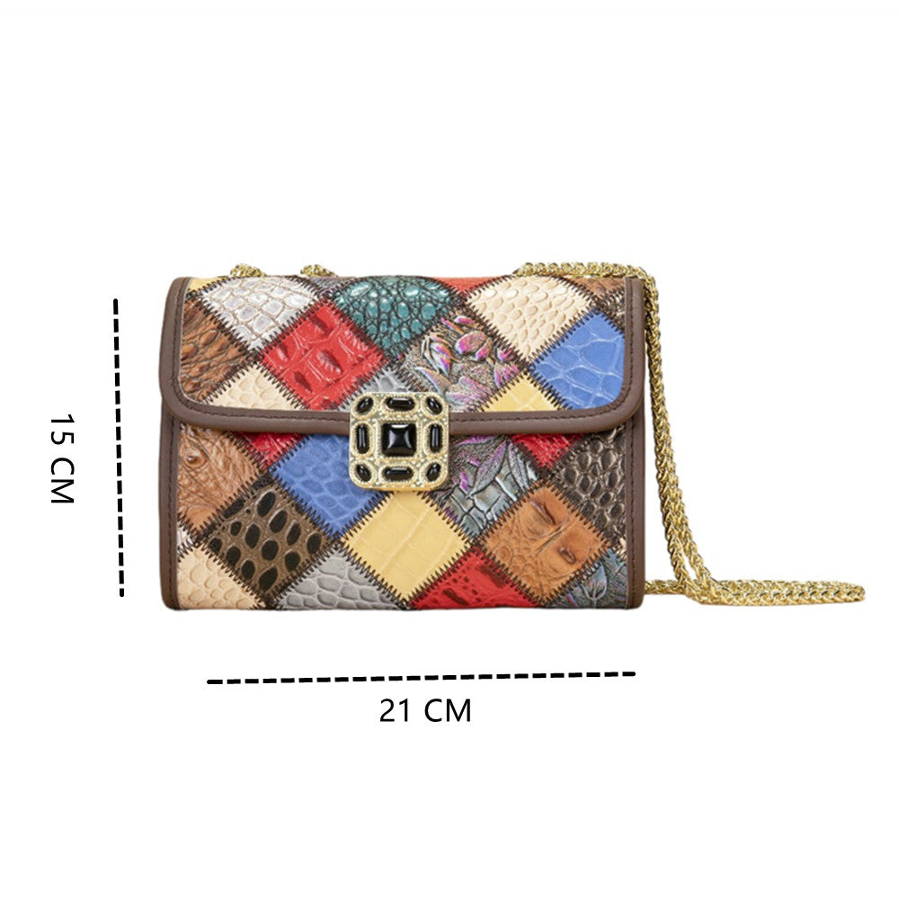 SACLASSY Women's Genuine Leather Handmade Colorful Patchwork Clutch Bag 7713
