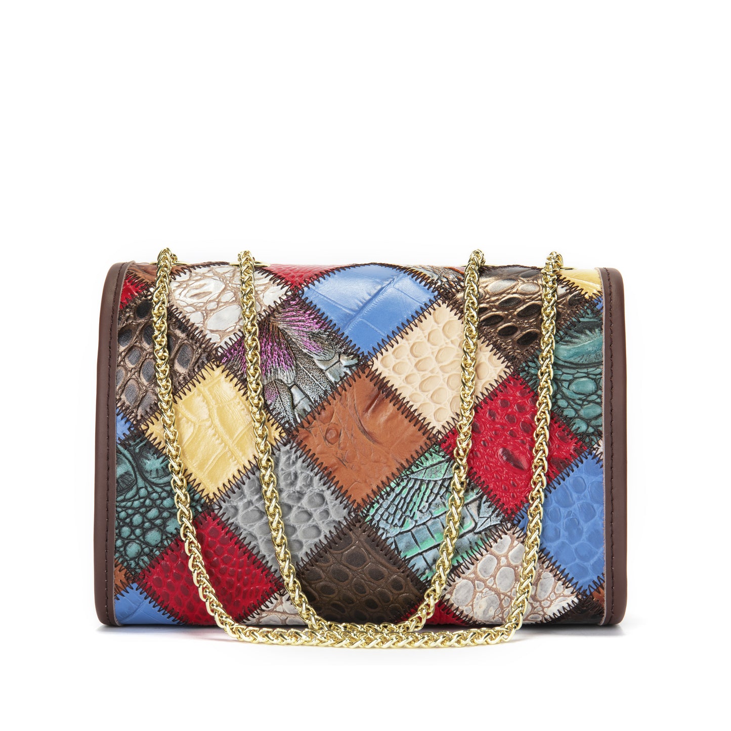 SACLASSY Women's Genuine Leather Handmade Colorful Patchwork Clutch Bag 7713