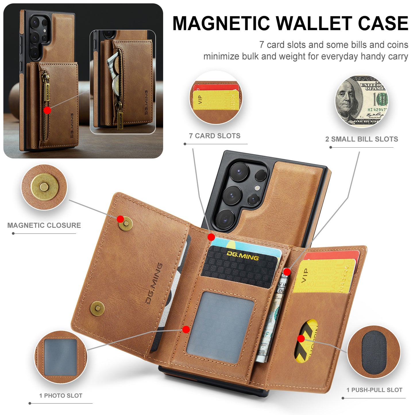 DG.MING Premium Detachable Leather Wallet Card Holder Case For Samsung Galaxy S24 Ultra