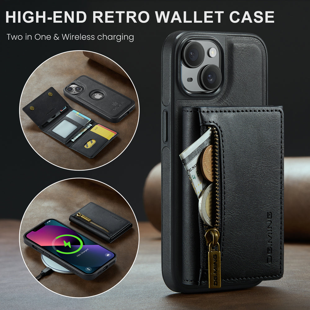 DG.MING Premium Detachable Leather Wallet Card Holder Case For iPhone 13