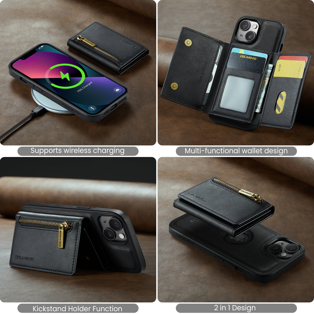 DG.MING Premium Detachable Leather Wallet Card Holder Case For iPhone 13