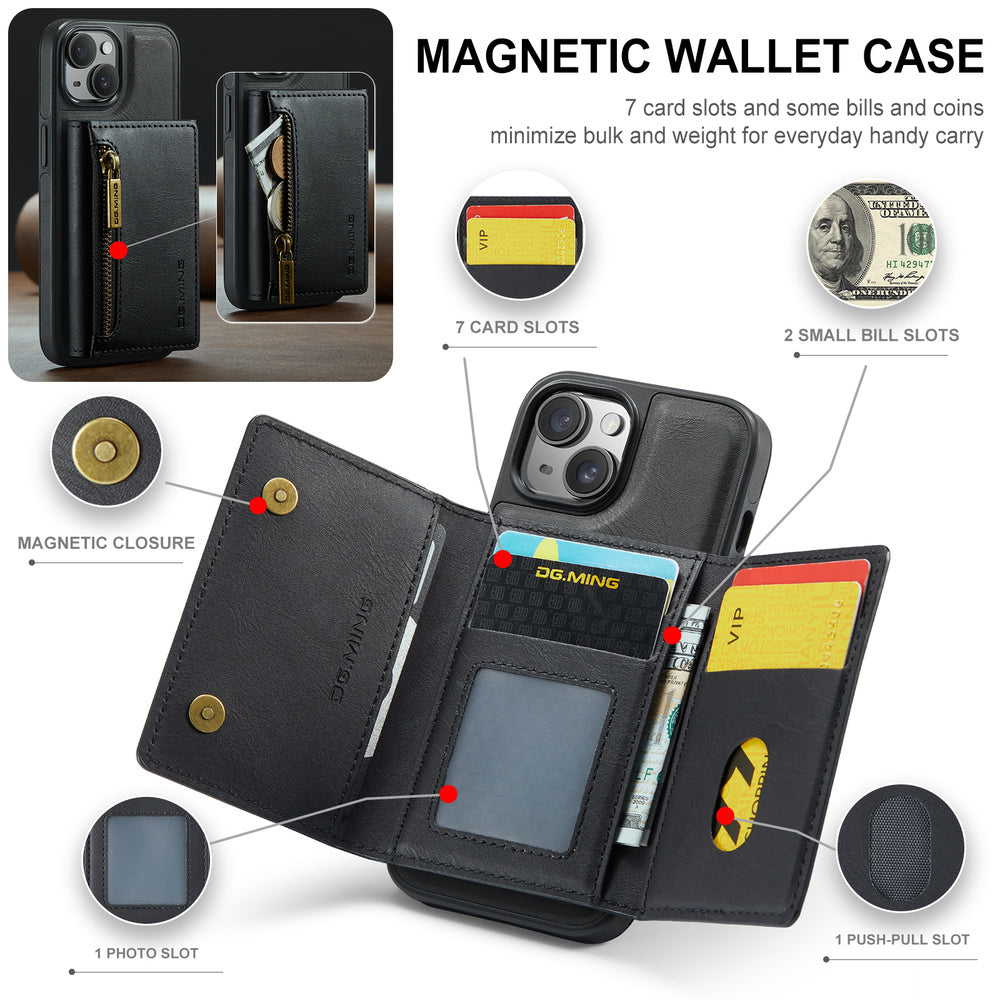 DG.MING Premium Detachable Leather Wallet Card Holder Case For iPhone 13