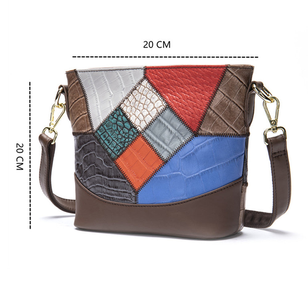 SACLASSY Genuine Leather Handmade Colorful Patchwork Shoulder Bag 7720