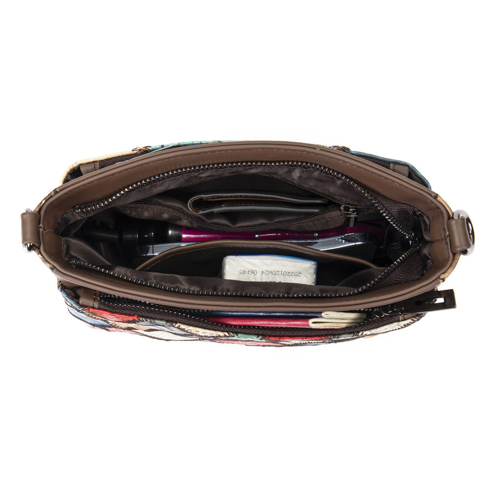 SACLASSY Genuine Leather Square Colorful Patchwork Crossbody Handbag 7723
