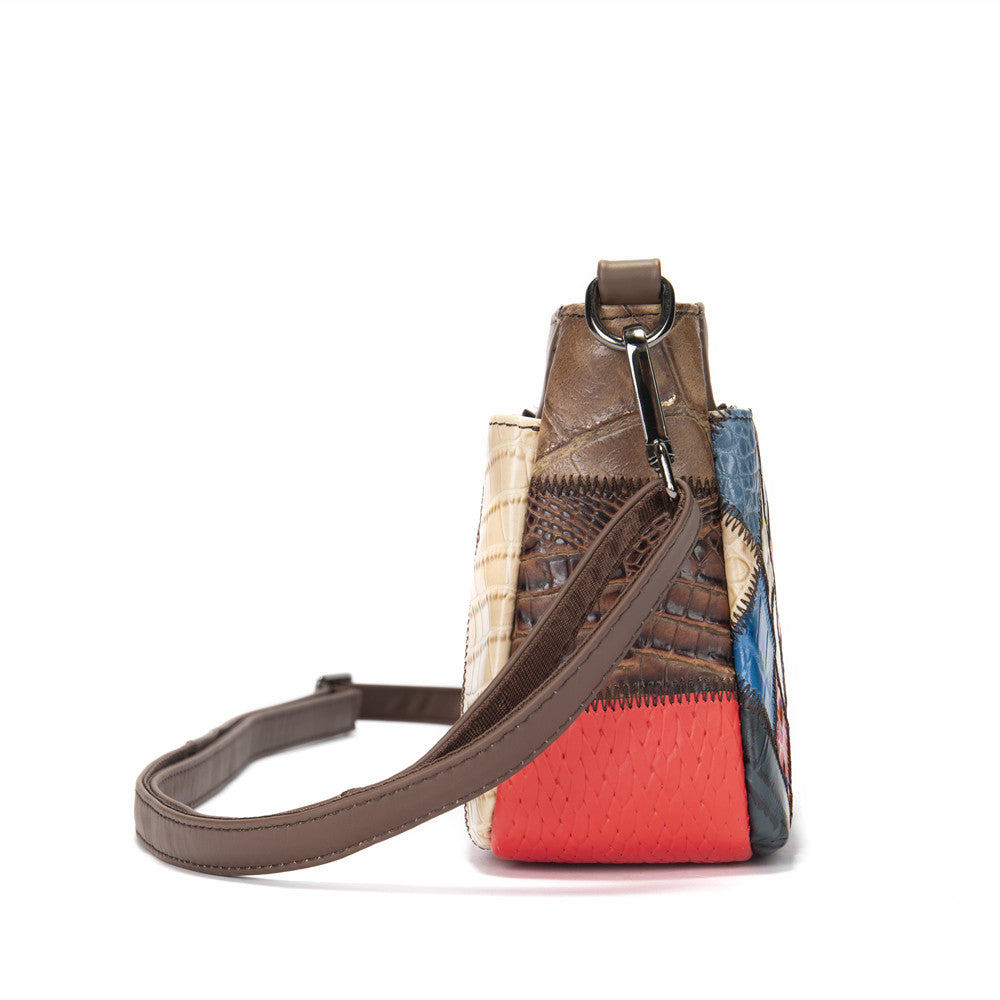 SACLASSY Genuine Leather Square Colorful Patchwork Crossbody Handbag 7723