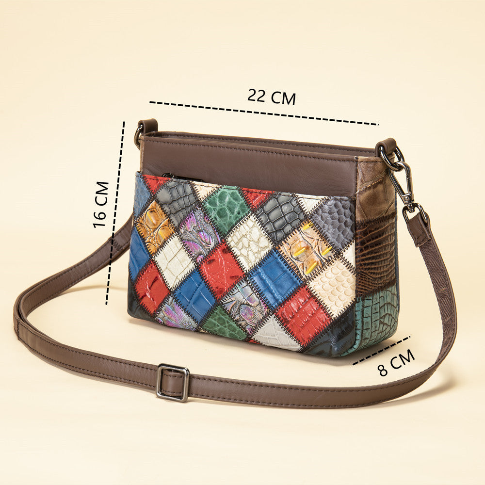 SACLASSY Genuine Leather Square Colorful Patchwork Crossbody Handbag 7723