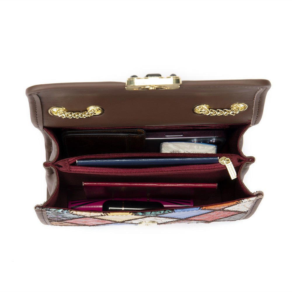 SACLASSY Women's Genuine Leather Handmade Colorful Patchwork Clutch Bag 7713