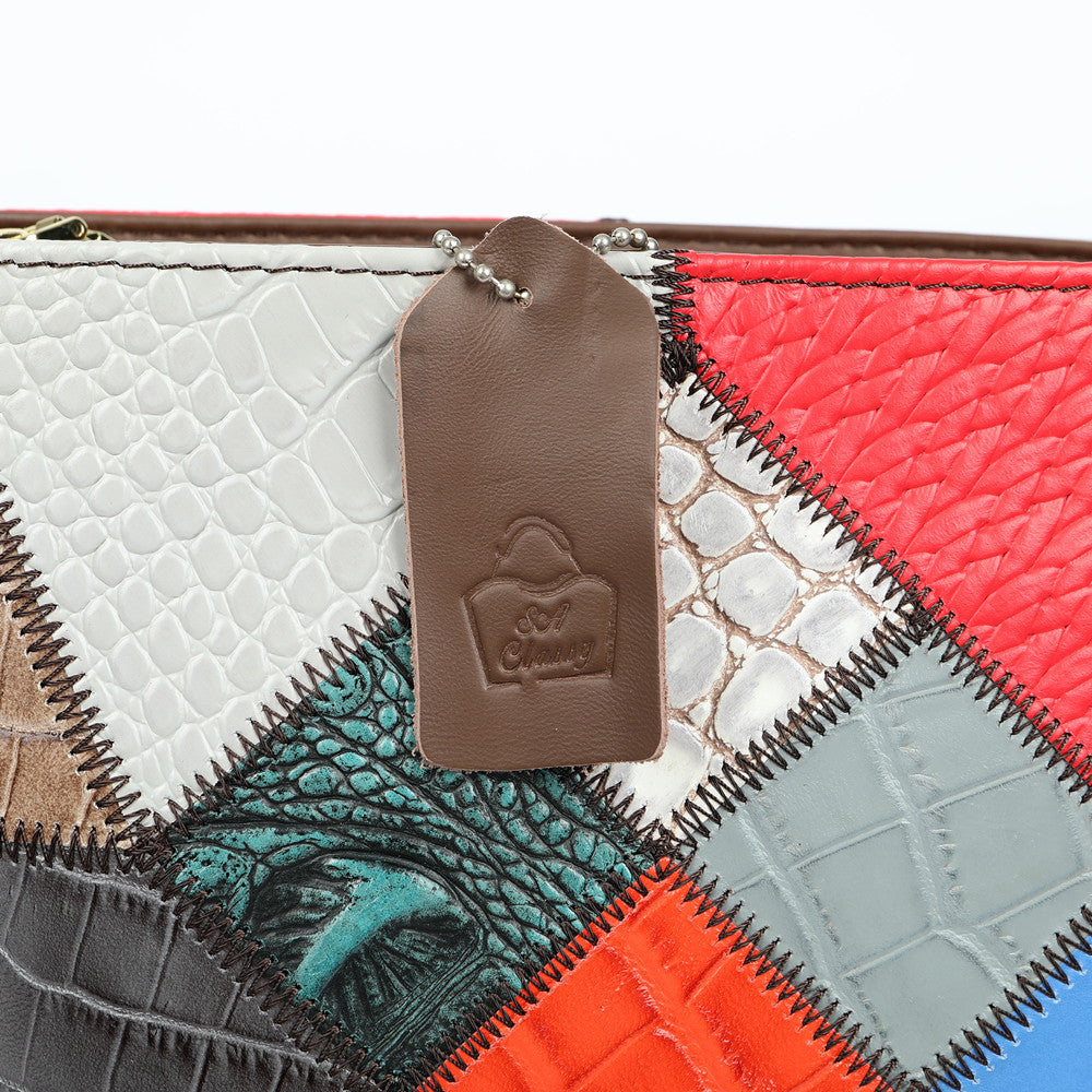SACLASSY Genuine Leather Handmade Colorful Patchwork Shoulder Bag 7720