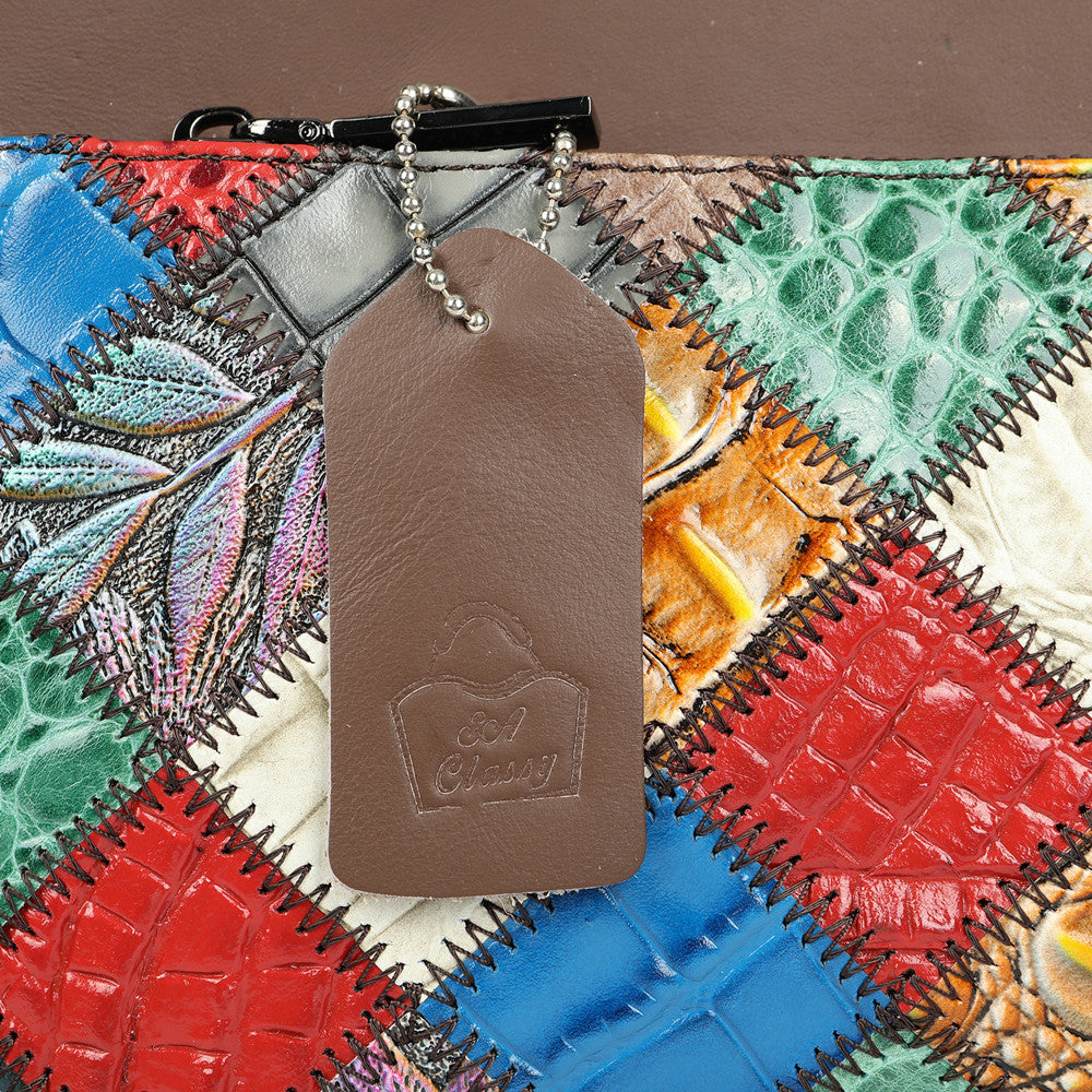 SACLASSY Genuine Leather Square Colorful Patchwork Crossbody Handbag 7723