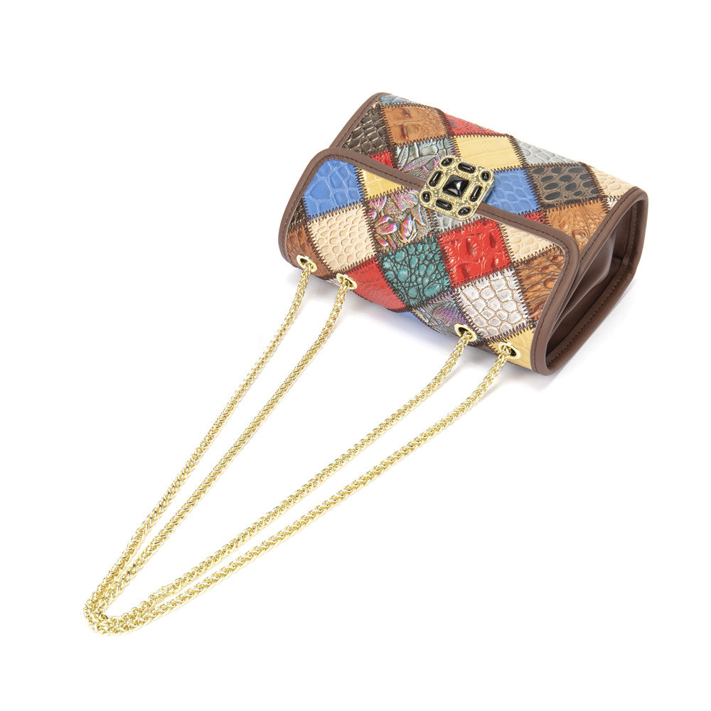 SACLASSY Women's Genuine Leather Handmade Colorful Patchwork Clutch Bag 7713