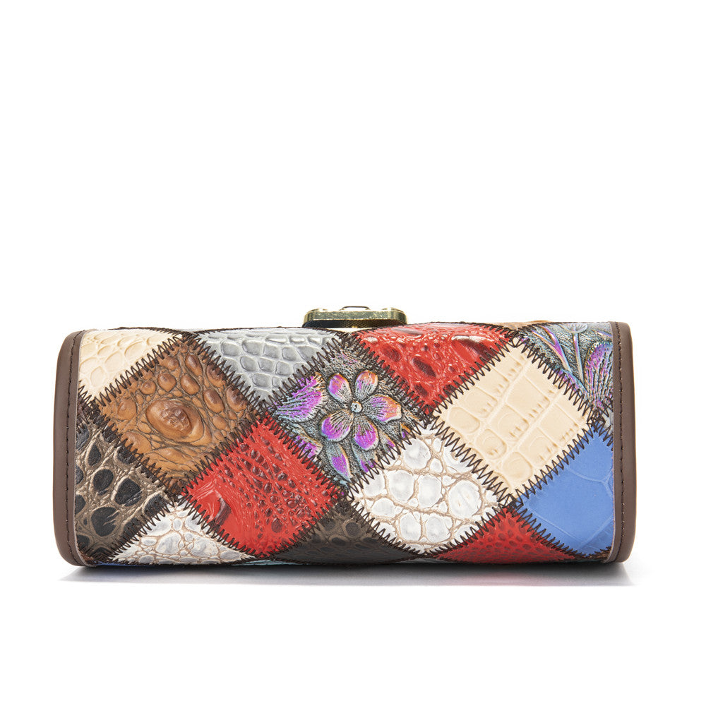 SACLASSY Women's Genuine Leather Handmade Colorful Patchwork Clutch Bag 7713