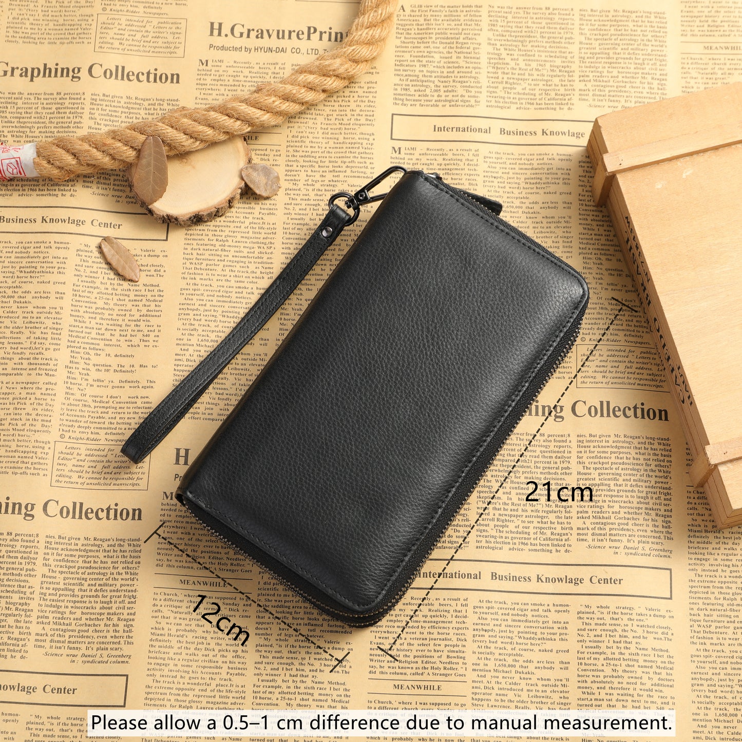 Genuine Leather Double Zip Around Wallet – Large Capacity RFID Blocking Wristlet Wallet for Men & Women, Multi-Card Organizer with Coin Pocket and Phone Compartment