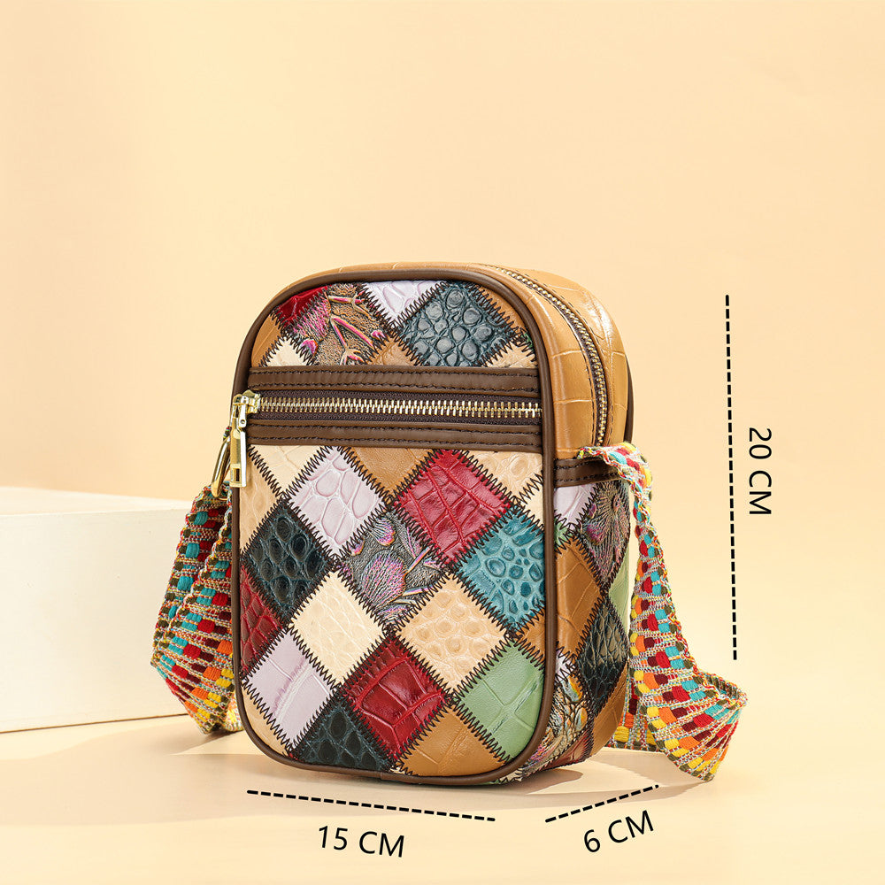 SACLASSY Genuine Leather Strap Crossbody Patchwork Purse Handbag 7726