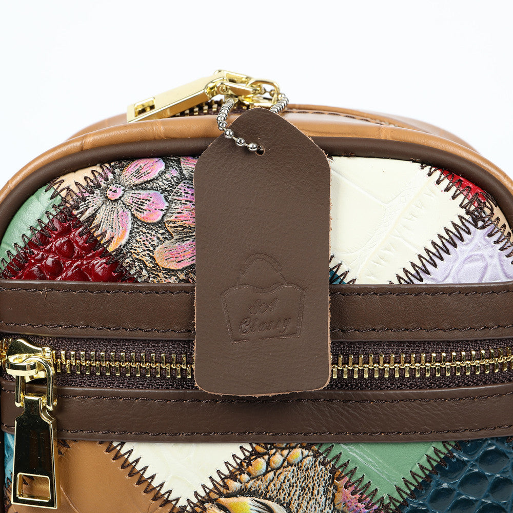 SACLASSY Genuine Leather Strap Crossbody Patchwork Purse Handbag 7726