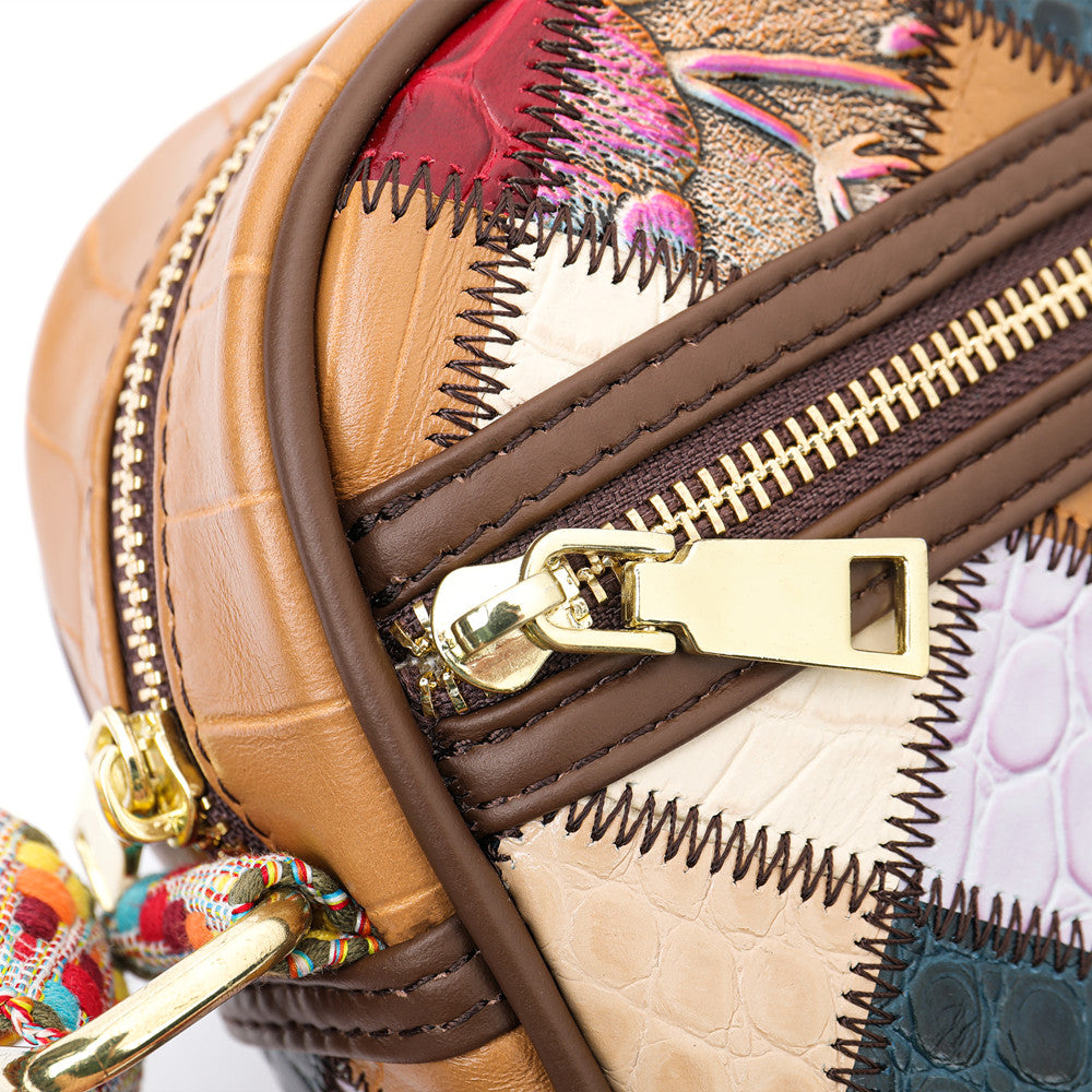 SACLASSY Genuine Leather Strap Crossbody Patchwork Purse Handbag 7726