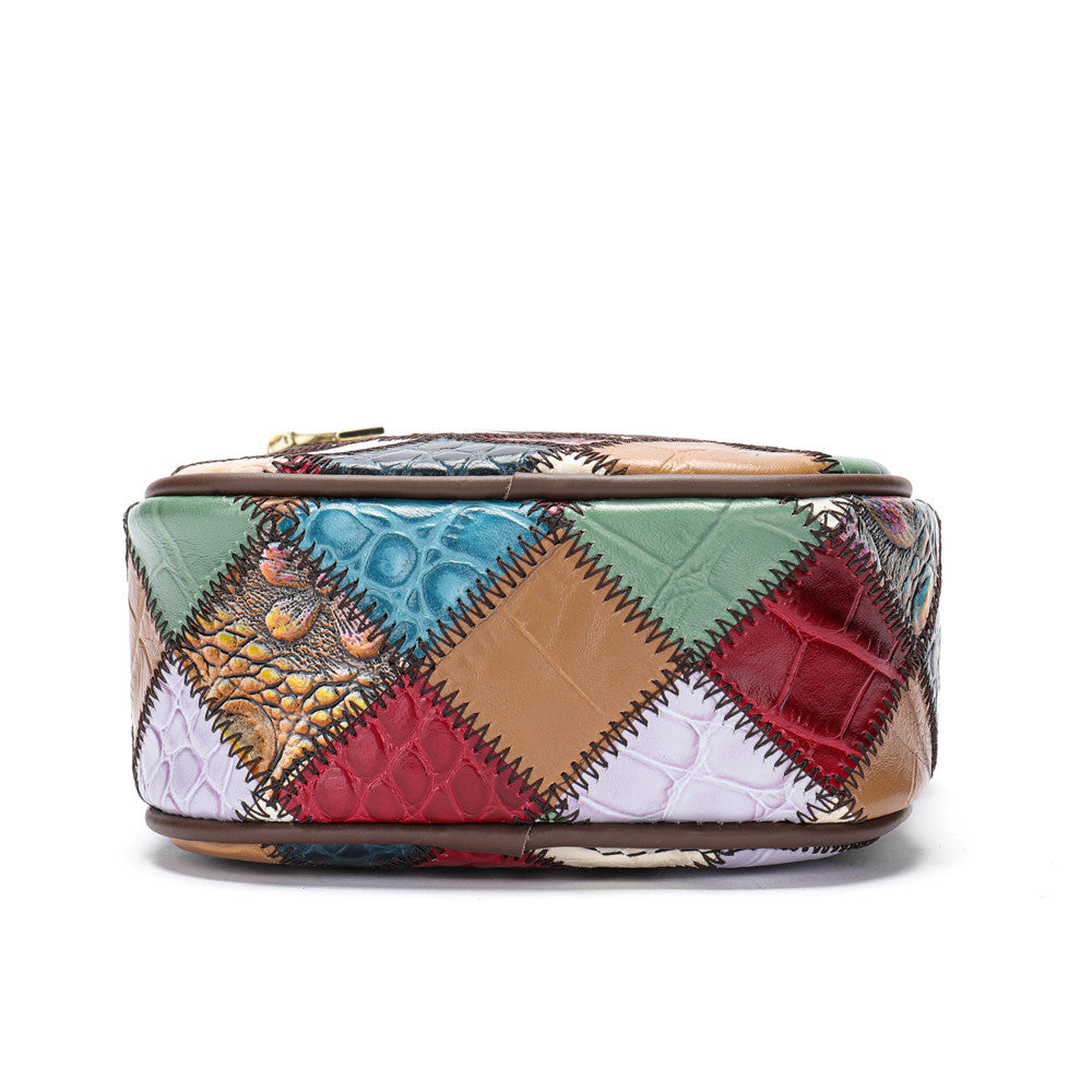 SACLASSY Genuine Leather Strap Crossbody Patchwork Purse Handbag 7726