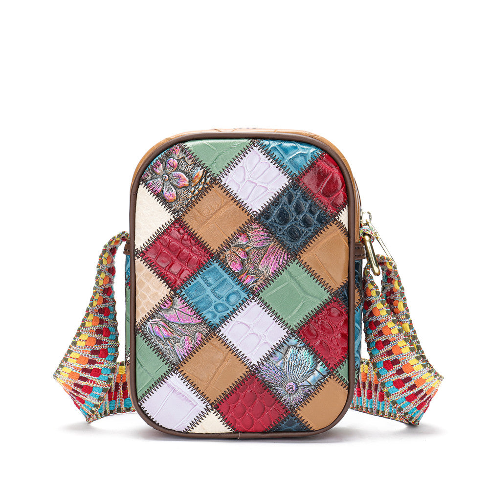 SACLASSY Genuine Leather Strap Crossbody Patchwork Purse Handbag 7726