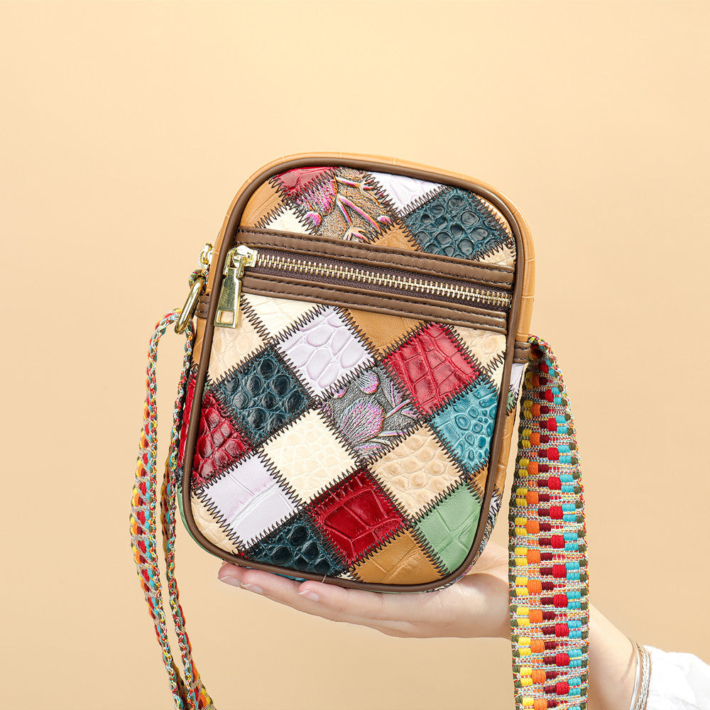 SACLASSY Genuine Leather Strap Crossbody Patchwork Purse Handbag 7726