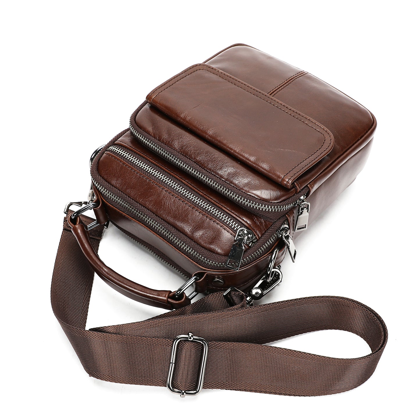 SACLASSY Genuine Leather Crossbody Bag for Men – Compact Shoulder Messenger Bag with Multiple Pockets, Adjustable Strap & Top Handle, Premium Everyday Travel Bag - 6266