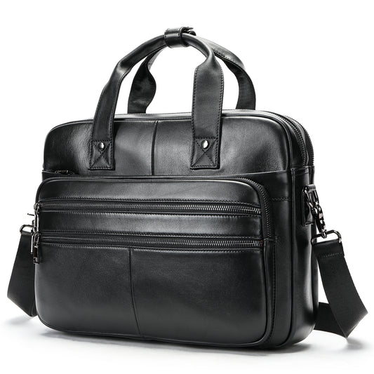 SACLASSY Genuine Leather Laptop Briefcase for Men, Business Messenger Bag with Multiple Zipper Pockets, Fits 15.6 Inch Laptop, Durable Work Bag with Shoulder Strap - 6398
