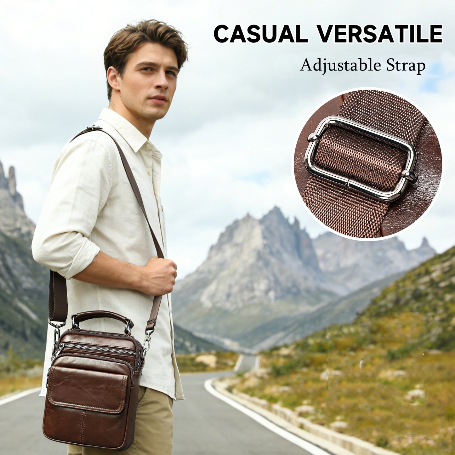 SACLASSY Genuine Leather Crossbody Bag for Men – Compact Shoulder Messenger Bag with Multiple Pockets, Adjustable Strap & Top Handle, Premium Everyday Travel Bag - 6266