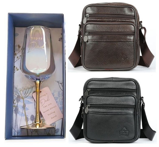 How about this title: Men's Premium Gift Set: Genuine Leather Crossbody Bag T500 with Exquisite Whiskey Glass Gift Set