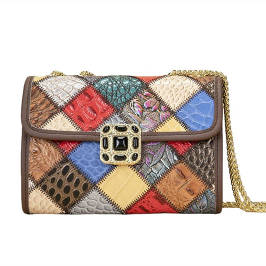 SACLASSY Women's Genuine Leather Handmade Colorful Patchwork Clutch Bag 7713