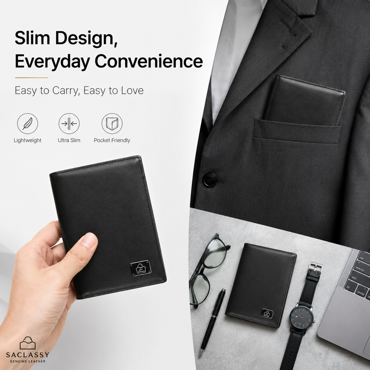 SACLASSY Genuine Leather Passport Holder for Men Travel Passport Cover Wallet with Cards Business Travel Organizer Gift