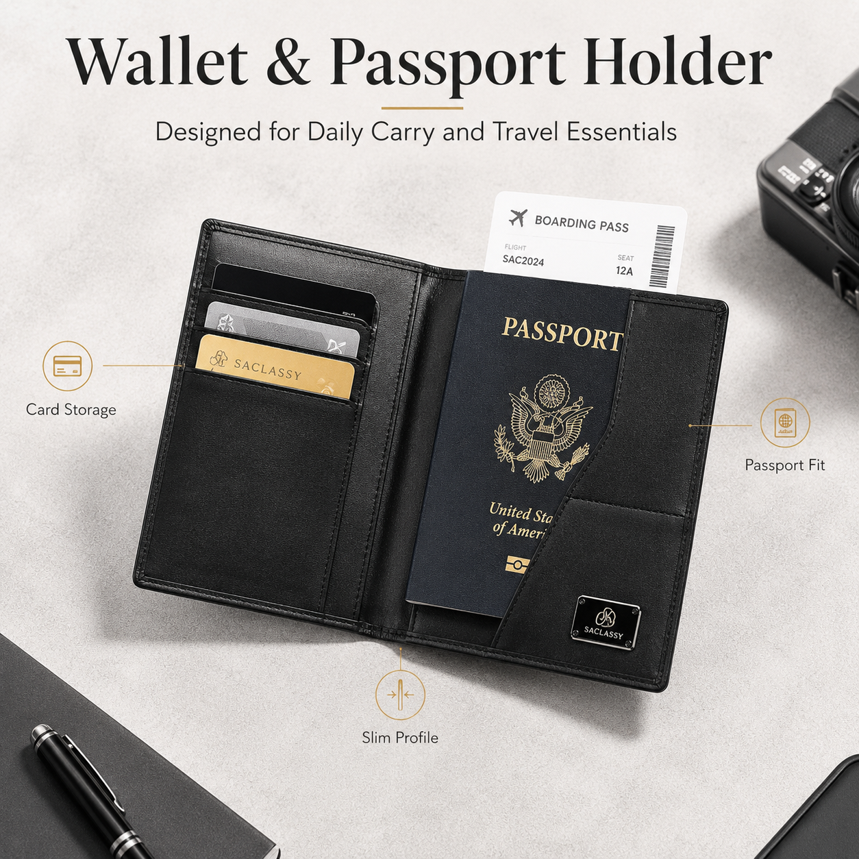 SACLASSY Genuine Leather Passport Holder for Men Travel Passport Cover Wallet with Cards Business Travel Organizer Gift