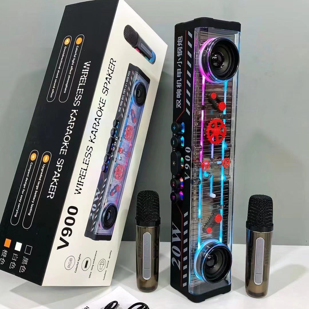 RGB Karaoke Bluetooth Speaker Sound Bar Wireless Mic HIFI Sound Transparent Audio with LED Light