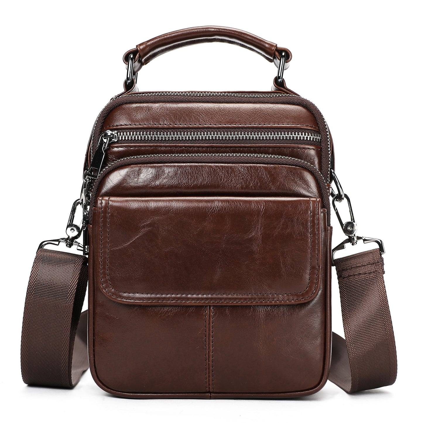SACLASSY Genuine Leather Crossbody Bag for Men – Compact Shoulder Messenger Bag with Multiple Pockets, Adjustable Strap & Top Handle, Premium Everyday Travel Bag - 6266
