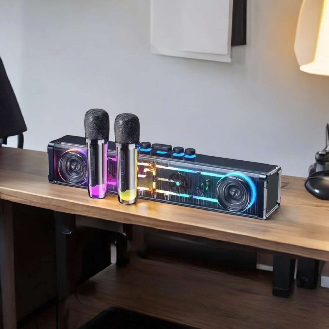 RGB Karaoke Bluetooth Speaker Sound Bar Wireless Mic HIFI Sound Transparent Audio with LED Light