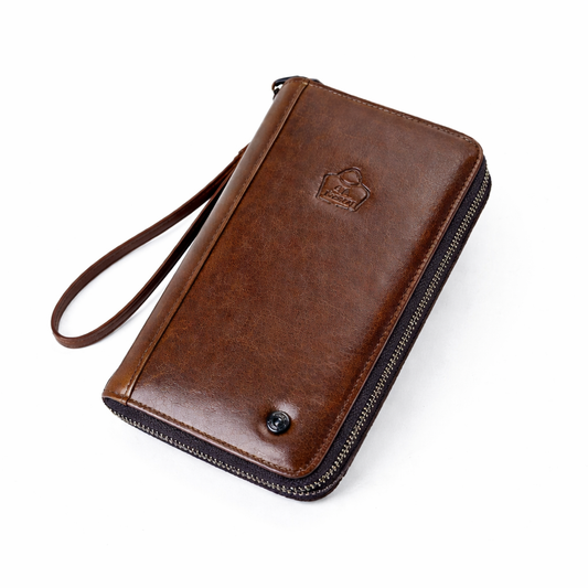 SACLASSY Genuine Leather Double Zip Wallet – Premium Large Capacity Wristlet Organizer for Men & Women, Multi-Card Holder with Cash Compartments, Phone Pocket and Coin Zipper