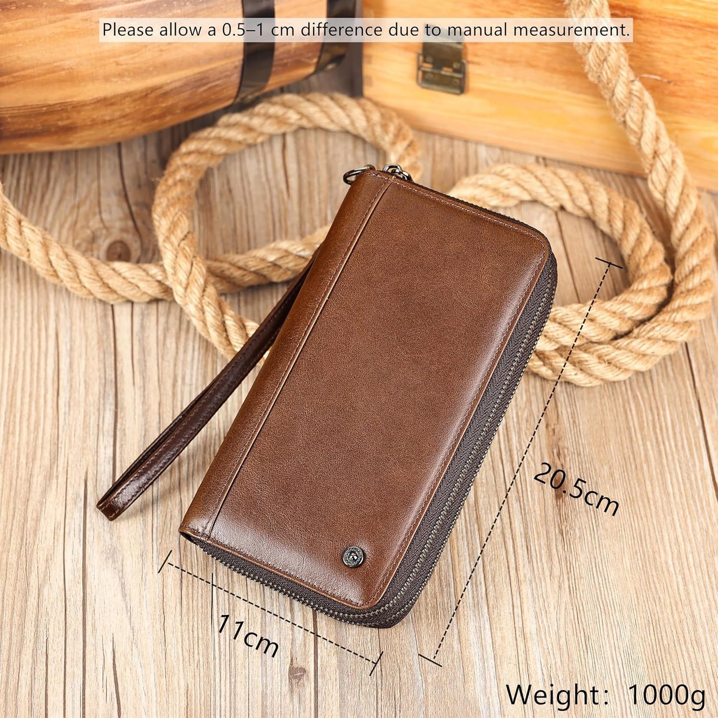 Genuine Leather Double Zip Around Wallet – Large Capacity RFID Blocking Wristlet Wallet for Men & Women, Multi-Card Organizer with Coin Pocket and Phone Compartment