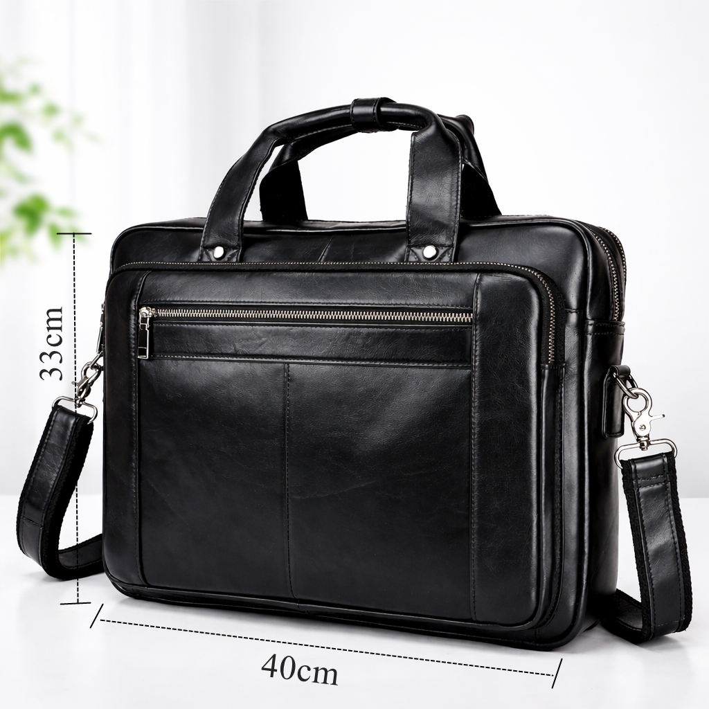 SACLASSY Genuine Leather Briefcase for Men – Premium Laptop Bag with Shoulder Strap, Business Work Bag with Multiple Compartments, Professional Office Messenger Bag 5079