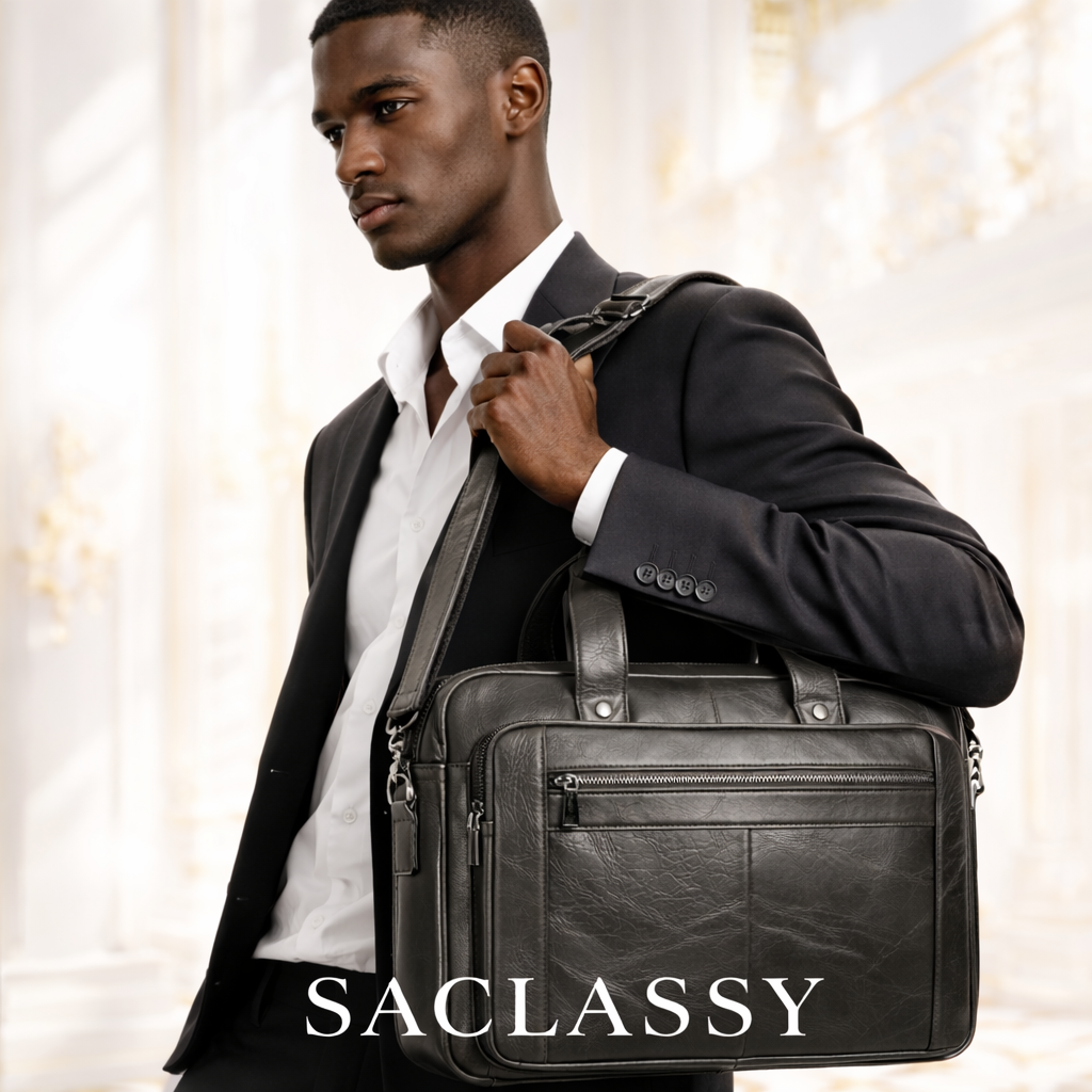 SACLASSY Genuine Leather Briefcase for Men – Premium Laptop Bag with Shoulder Strap, Business Work Bag with Multiple Compartments, Professional Office Messenger Bag 5079