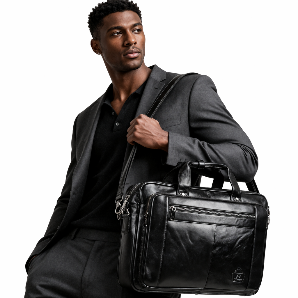 SACLASSY Genuine Leather Briefcase for Men – Premium Laptop Bag with Shoulder Strap, Business Work Bag with Multiple Compartments, Professional Office Messenger Bag 5079