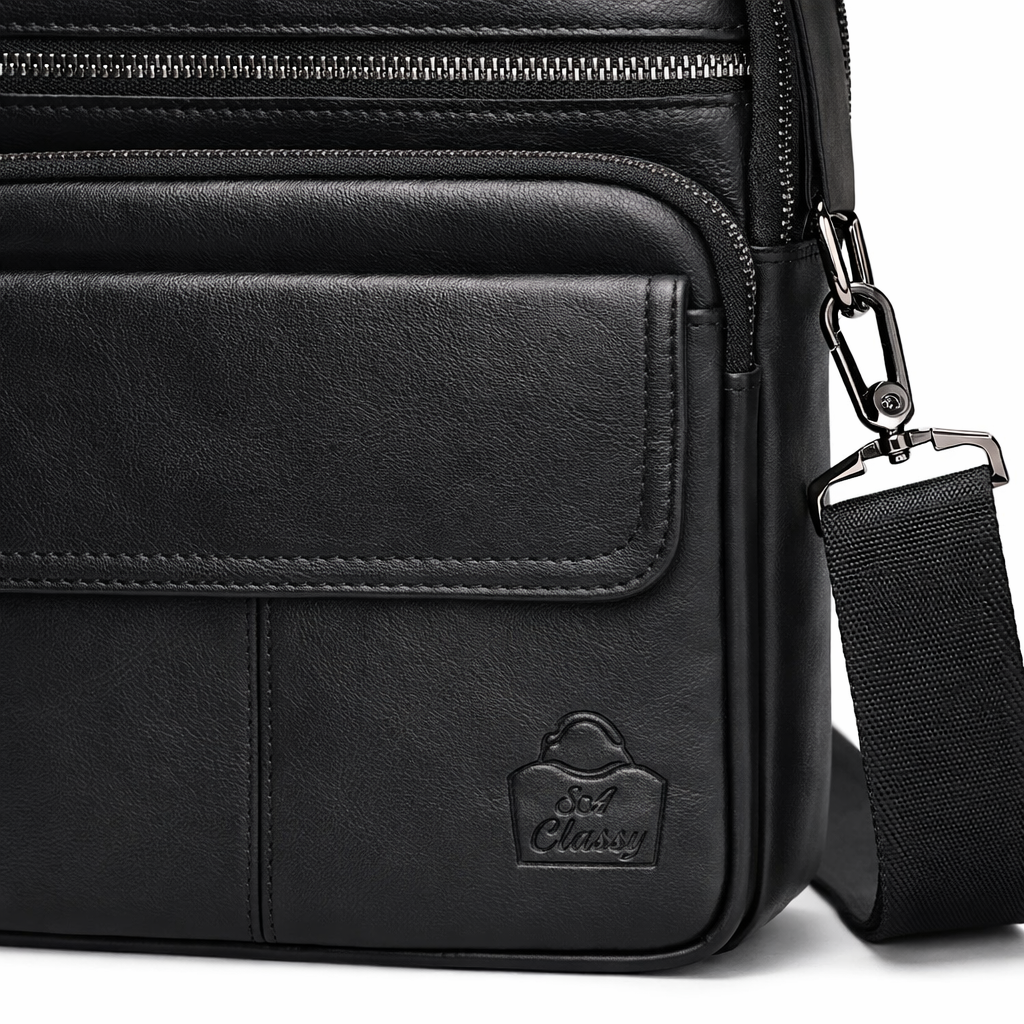 SACLASSY Genuine Leather Crossbody Bag for Men – Compact Shoulder Messenger Bag with Multiple Pockets, Adjustable Strap & Top Handle, Premium Everyday Travel Bag - 6266