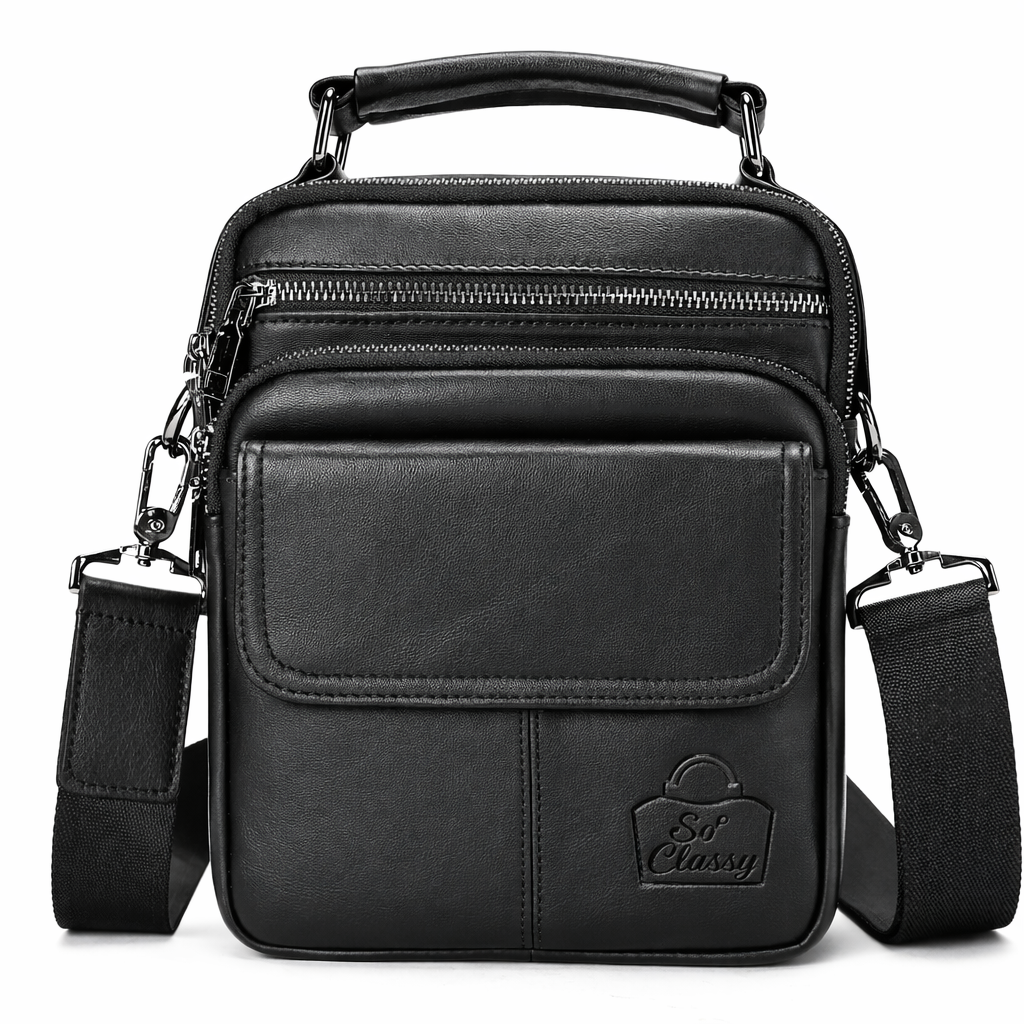 SACLASSY Genuine Leather Crossbody Bag for Men – Compact Shoulder Messenger Bag with Multiple Pockets, Adjustable Strap & Top Handle, Premium Everyday Travel Bag - 6266