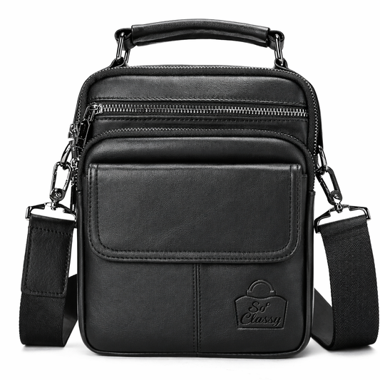 SACLASSY Genuine Leather Crossbody Bag for Men – Compact Shoulder Messenger Bag with Multiple Pockets, Adjustable Strap & Top Handle, Premium Everyday Travel Bag - 6266