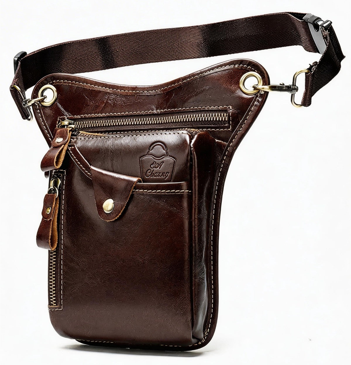 SACLASSY Genuine Leather Waist Bag for Men – Vintage Crossbody Chest Bag with Zipper Pockets, Adjustable Strap, Travel Utility Belt Bag for Phone, Wallet & Essentials