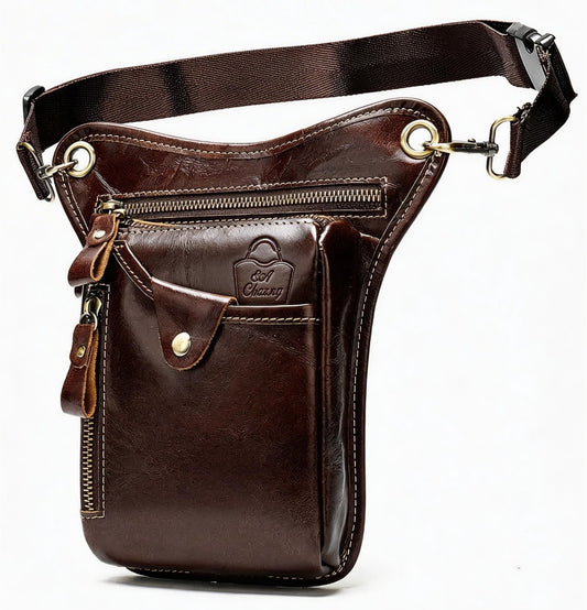 SACLASSY Genuine Leather Waist Bag for Men – Vintage Crossbody Chest Bag with Zipper Pockets, Adjustable Strap, Travel Utility Belt Bag for Phone, Wallet & Essentials