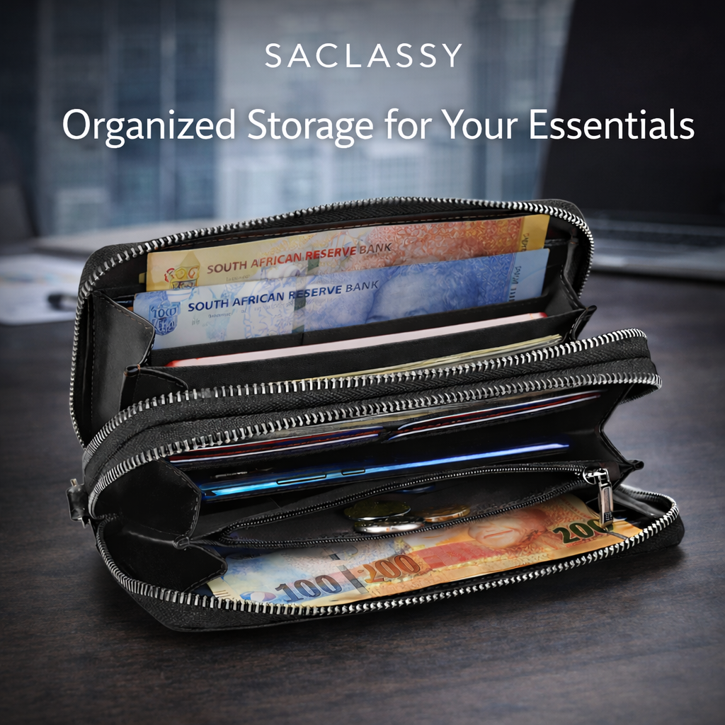 Genuine Leather Double Zip Around Wallet – Large Capacity RFID Blocking Wristlet Wallet for Men & Women, Multi-Card Organizer with Coin Pocket and Phone Compartment