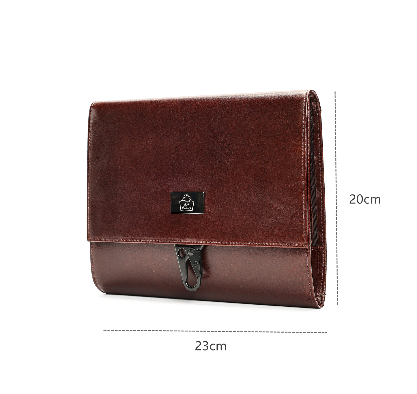 SACLASSY Genuine Leather Hanging Toiletry Bag Travel Organizer with Multiple Pockets and Hook for Men and Women 3340