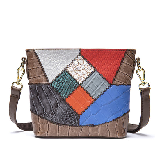 SACLASSY Genuine Leather Handmade Colorful Patchwork Shoulder Bag 7720