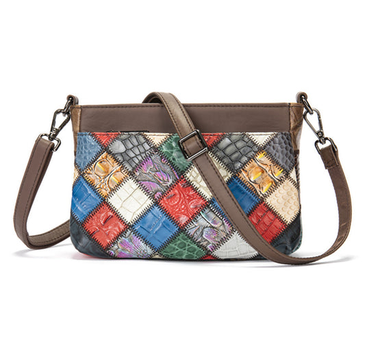 SACLASSY Genuine Leather Square Colorful Patchwork Crossbody Handbag 7723