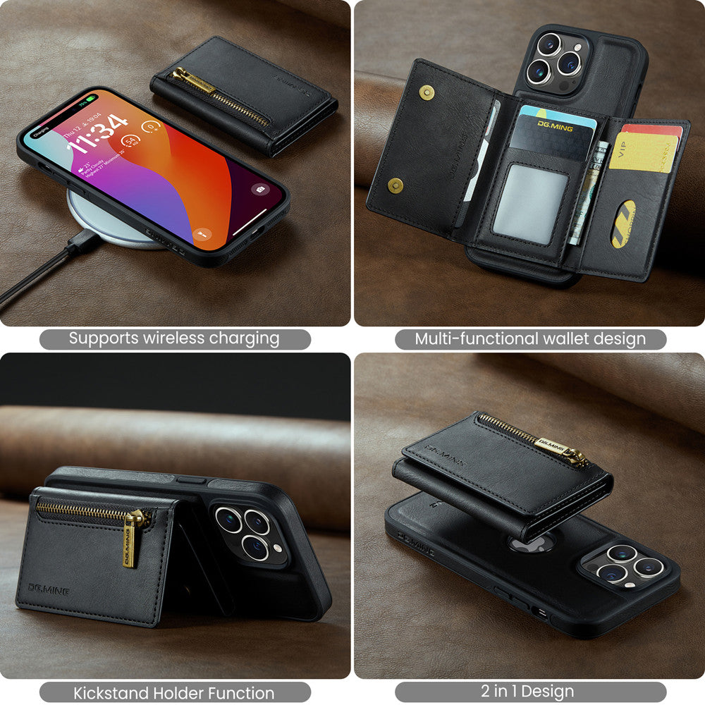 DG.MING Premium Detachable Leather Wallet Card Holder Case For Apple iPhone 14 Pro
