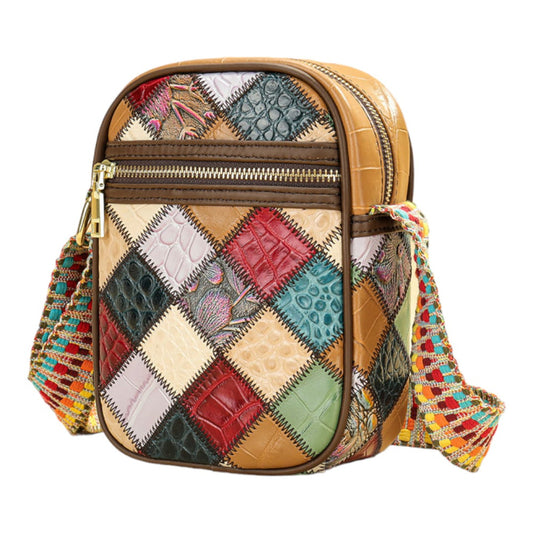 SACLASSY Genuine Leather Strap Crossbody Patchwork Purse Handbag 7726