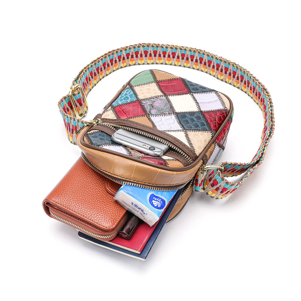 SACLASSY Genuine Leather Strap Crossbody Patchwork Purse Handbag 7726
